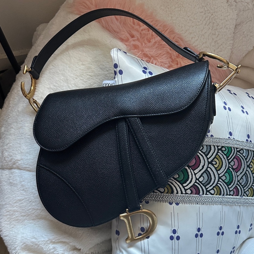 Dior Black Saddle Bag with Gold Hardware